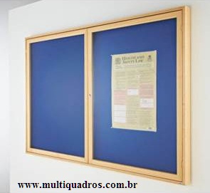 Quadro de Feltro Azul com Moldura de Madeira e 2 Portas de Vidro de Abrir